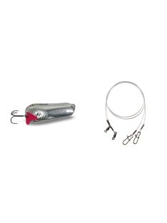   "Fisher" támolygó villantó (20 gramm) + készre szerelt, krimpelt 0,70-es fluorocarbon előke (2 DB) egy csomagban