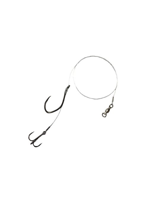 Készre kötött, krimpelt kéthorgos fluorocarbon harcsázó előke, 0,70 és 1,05 - élőhalhoz (1 DB)